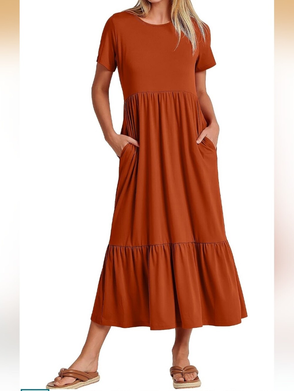 Casual Tiered Maxi Dress in Rust